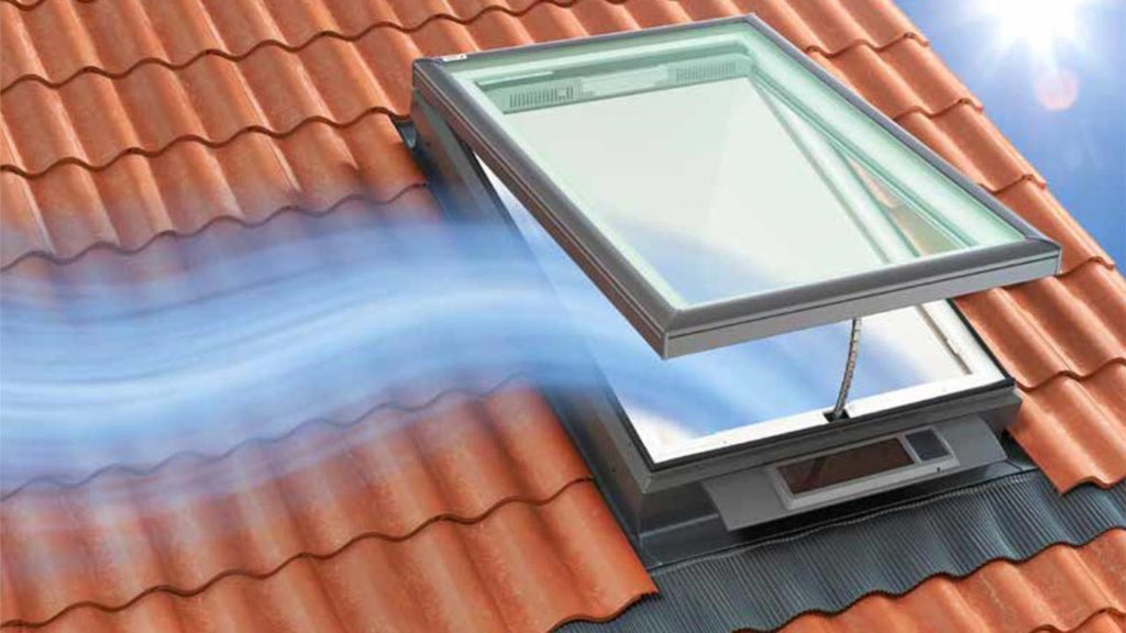 Venting skylight on tile roof.