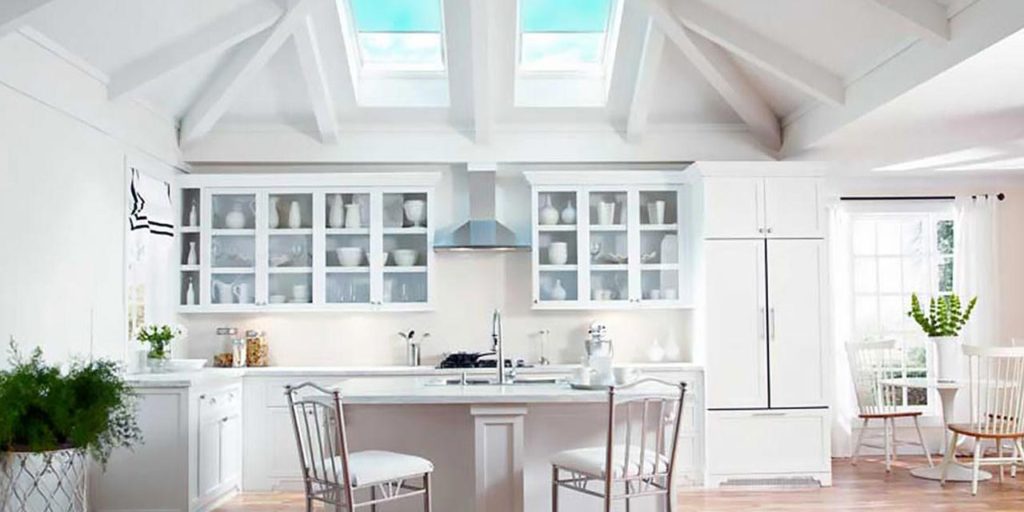 Skylights and kitchen cabinets.