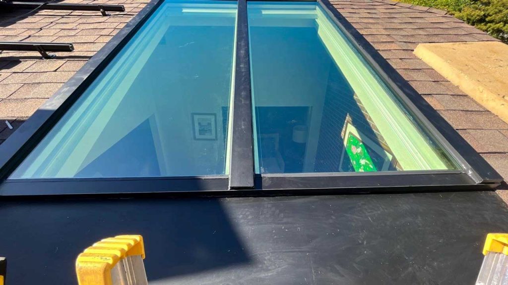 The finished skylight has a sleek, modern appearance.