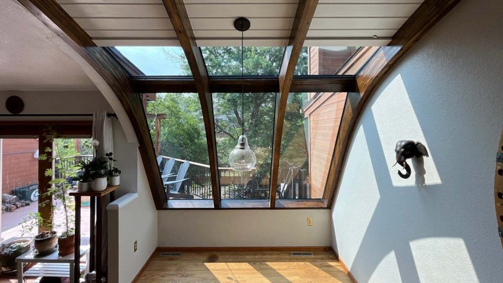 The 3-bay skylight looks beautiful from the interior.