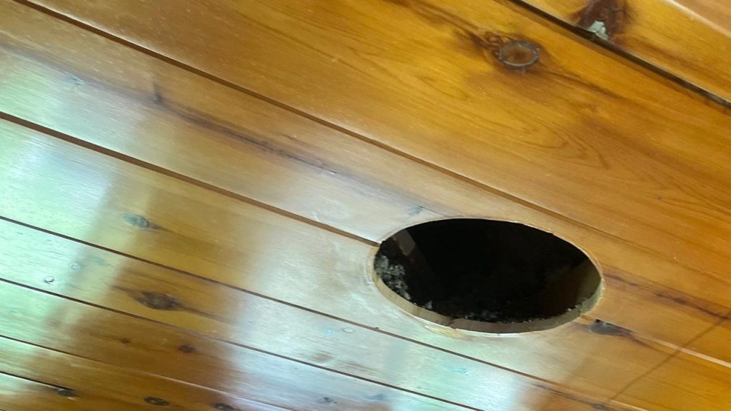 A hole is cut into the ceiling.