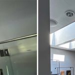 Before and after images of the skylight installation,