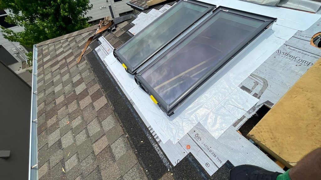 An image of the two skylights in place on the roof.