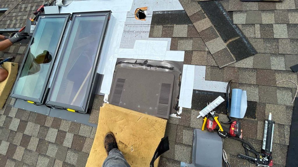 An image of the two skylights in place on the roof.