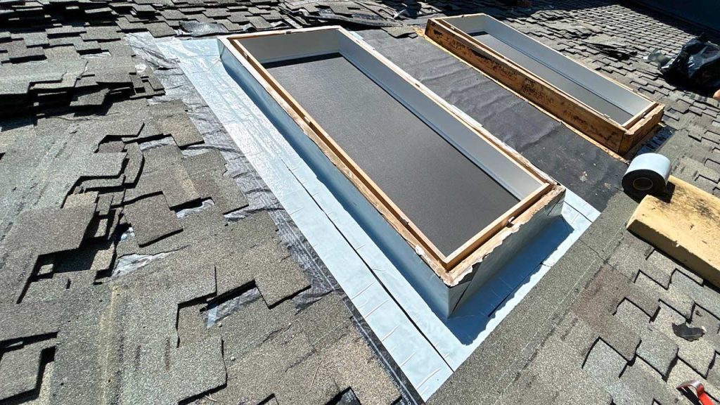 A sticky underlayment surrounding the skylight is the first step.