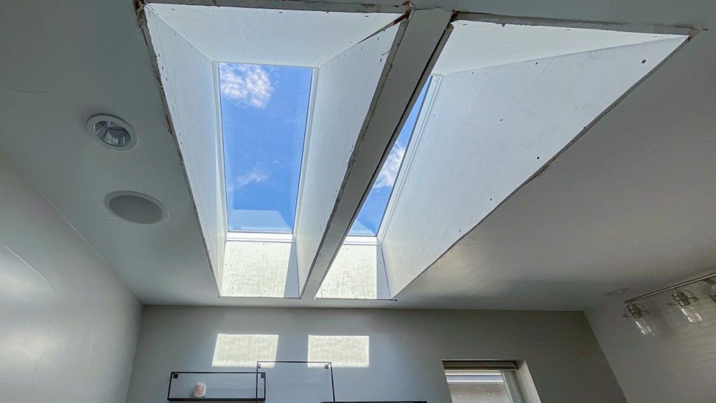 An image showing a sky view through the new skylights.