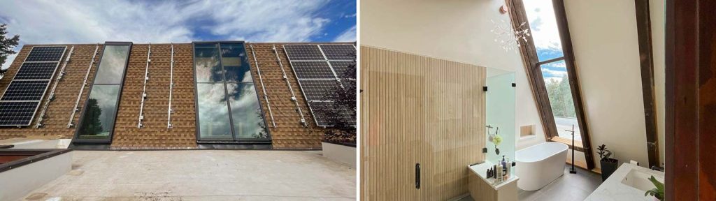 An image of the finished skylights and an image of the interior bathroom.