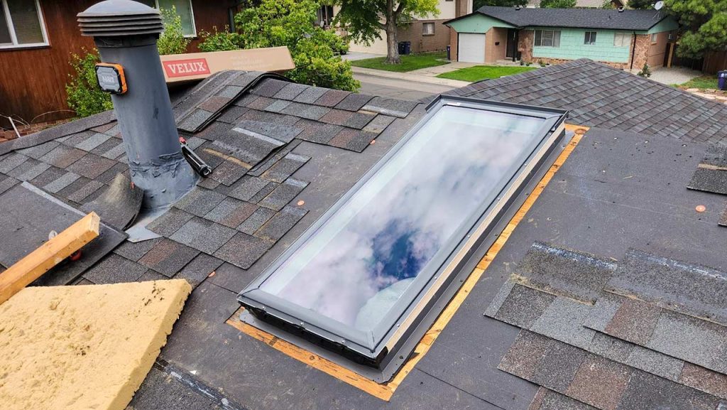 An image of the new skylight mounted to the roof deck,