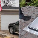 One image of the home and one image of the new skylight on the roof.