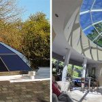 Two images showing the exterior and interior of the skylight.