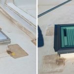 A before and after image of the skylights.