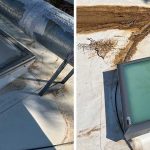 A before and after image of a skylight replacement.