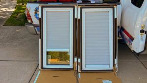 An image of the new skylights in open boxes.