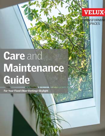 Image of the cover for the Velux Aftercare Guide for Non-Venting Skylights brochure.