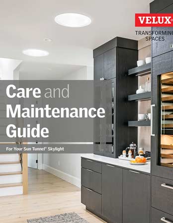 Image of the cover for the Velux Aftercare Guide forSun Tunnel Skylights brochure.